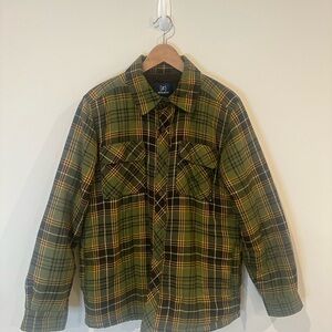 George Men's Plaid Flannel Button-Up Shirt Green Black Yellow Size M